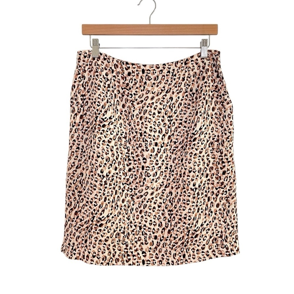 Karen Millen Linen Blend Leopard Print Skirt Cream Tan Black US 8 Neutral Career